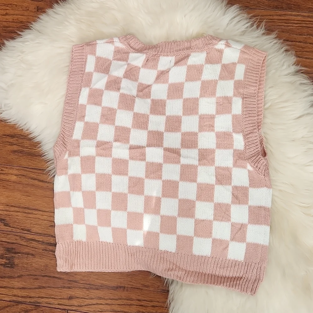 Just Polly New York Pink Check Sweater Vest - Picture 3 of 5